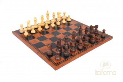 Luxury brown leather and marble chess set board with roman