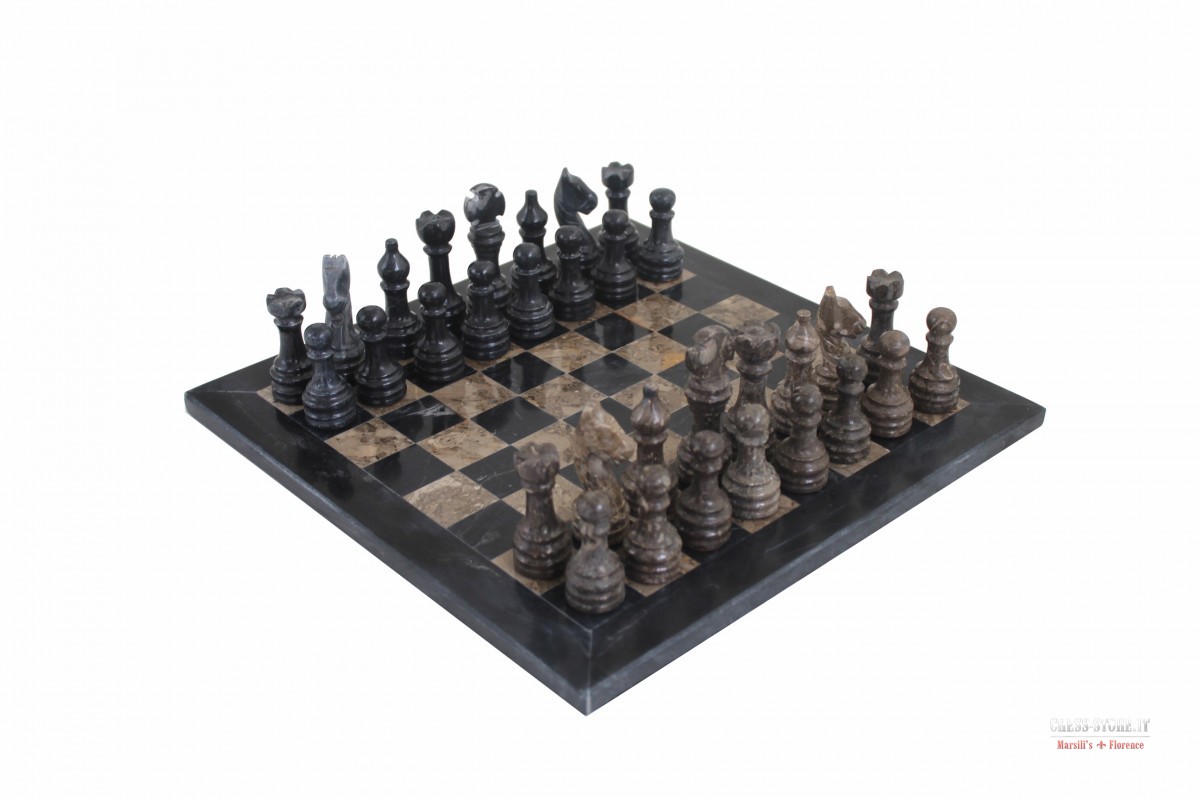 Luxury brown leather and marble chess set board with roman