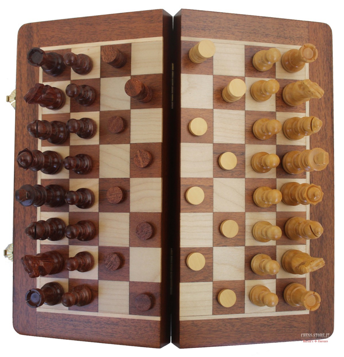 Set Scacchi Magnetico In Legno Intarsiato 33 Cm &ndash; Doppia Regina, Ebano E Acero &ndash; ScacchiStore