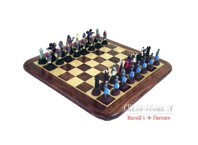 Pewter chess men and Leatherette chessboard