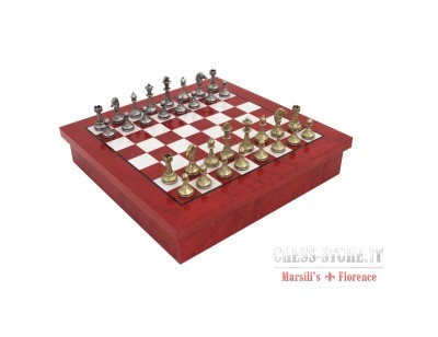 Metal chess men and leatherette chess board