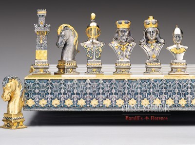 Exclusive chess set Oriental large 600140165 (gold/silver plated, marble  chessboard)