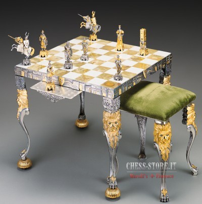 Exclusive chess set Oriental large 600140165 (gold/silver plated, marble  chessboard)